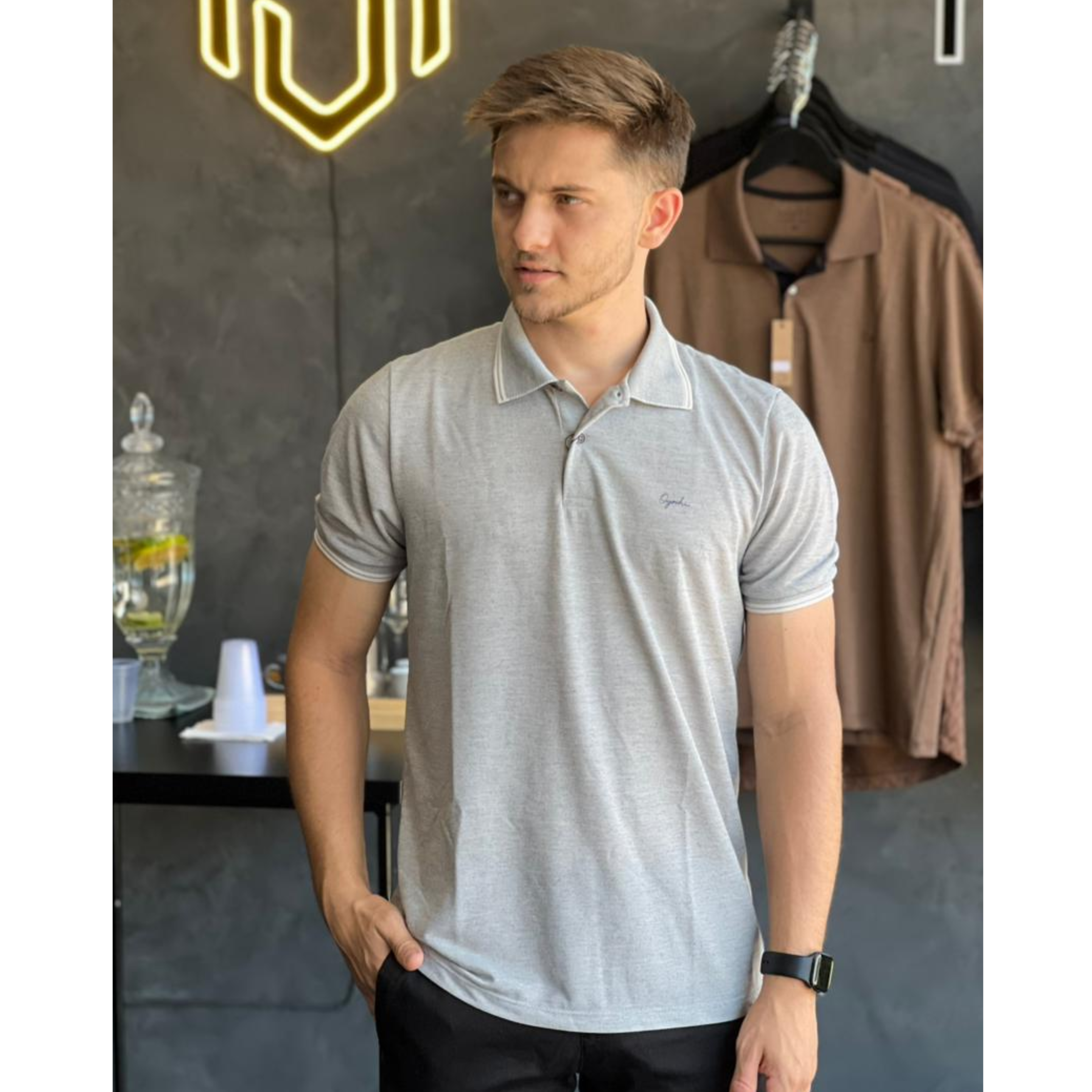 Camisa Polo cinza -OGOCHI