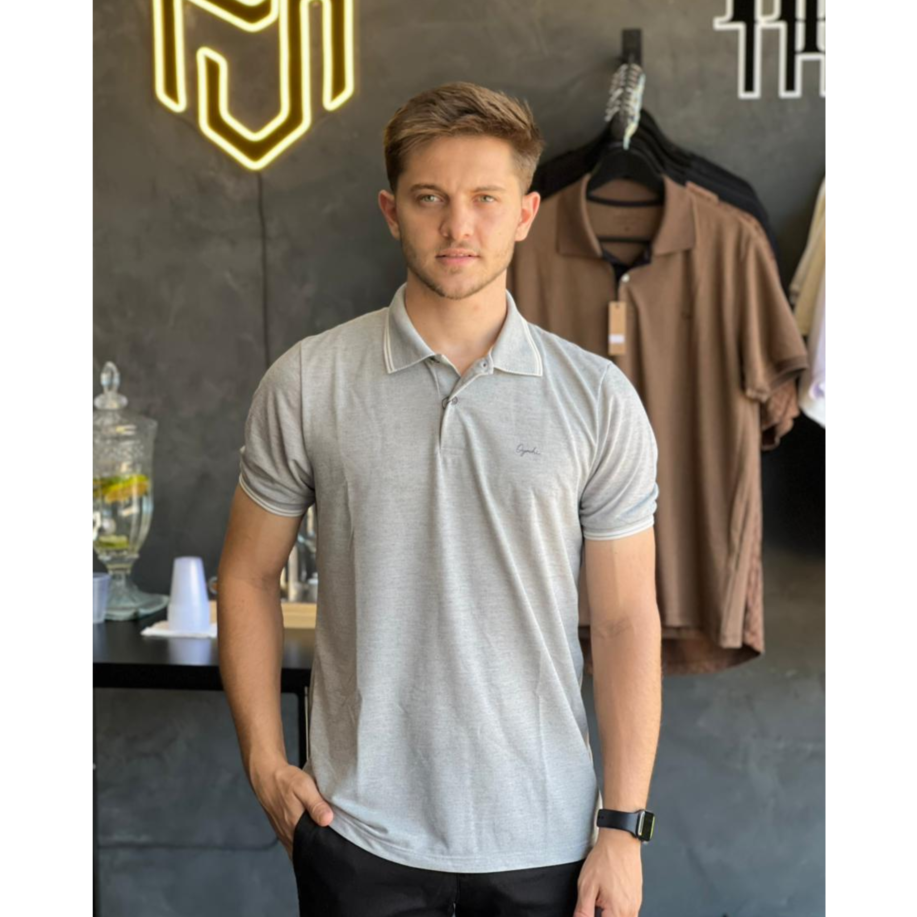 Camisa Polo cinza -OGOCHI