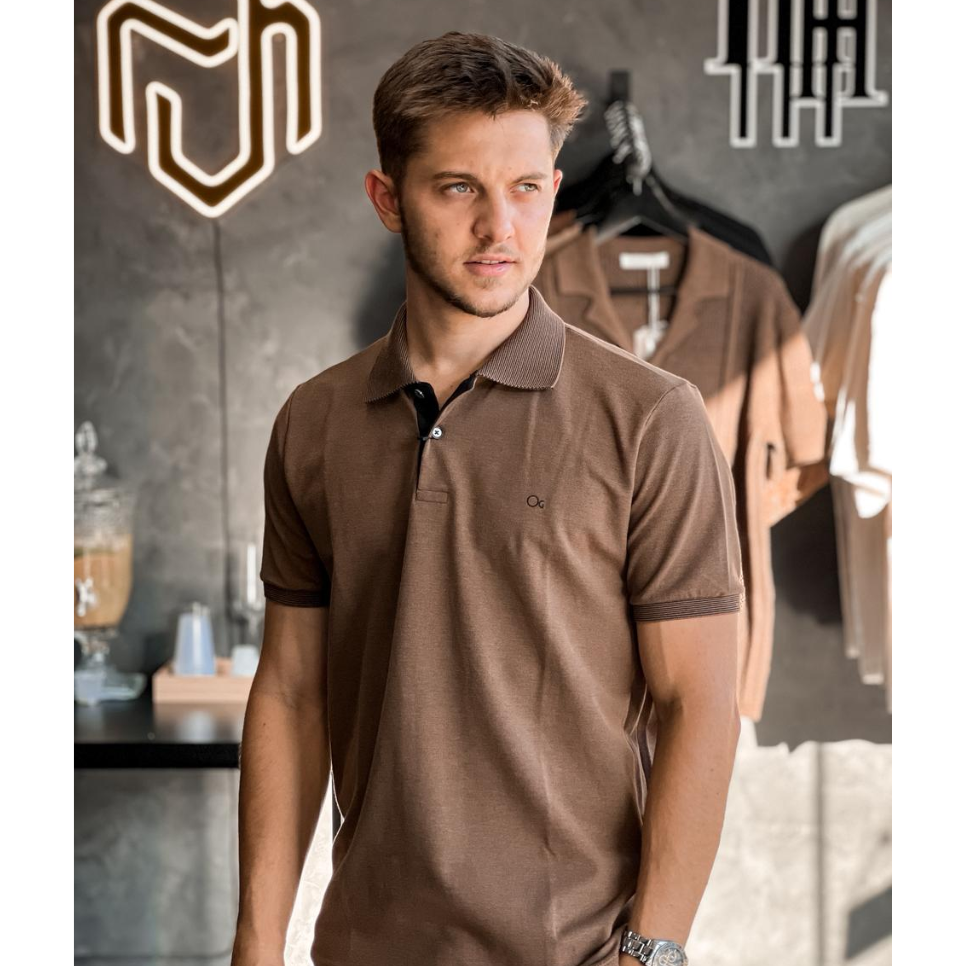 camisa Polo Ogochi - Marrom