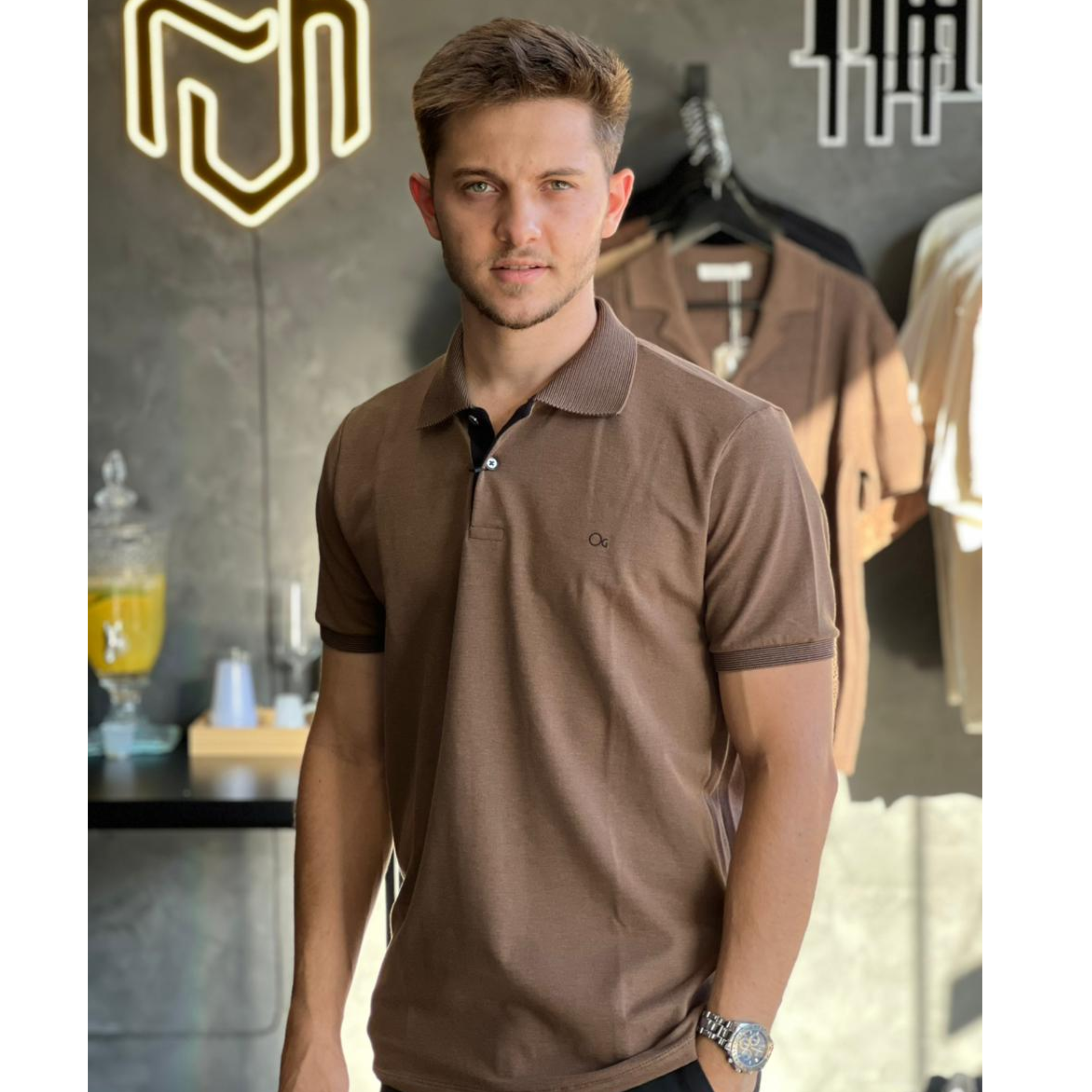 camisa Polo Ogochi - Marrom