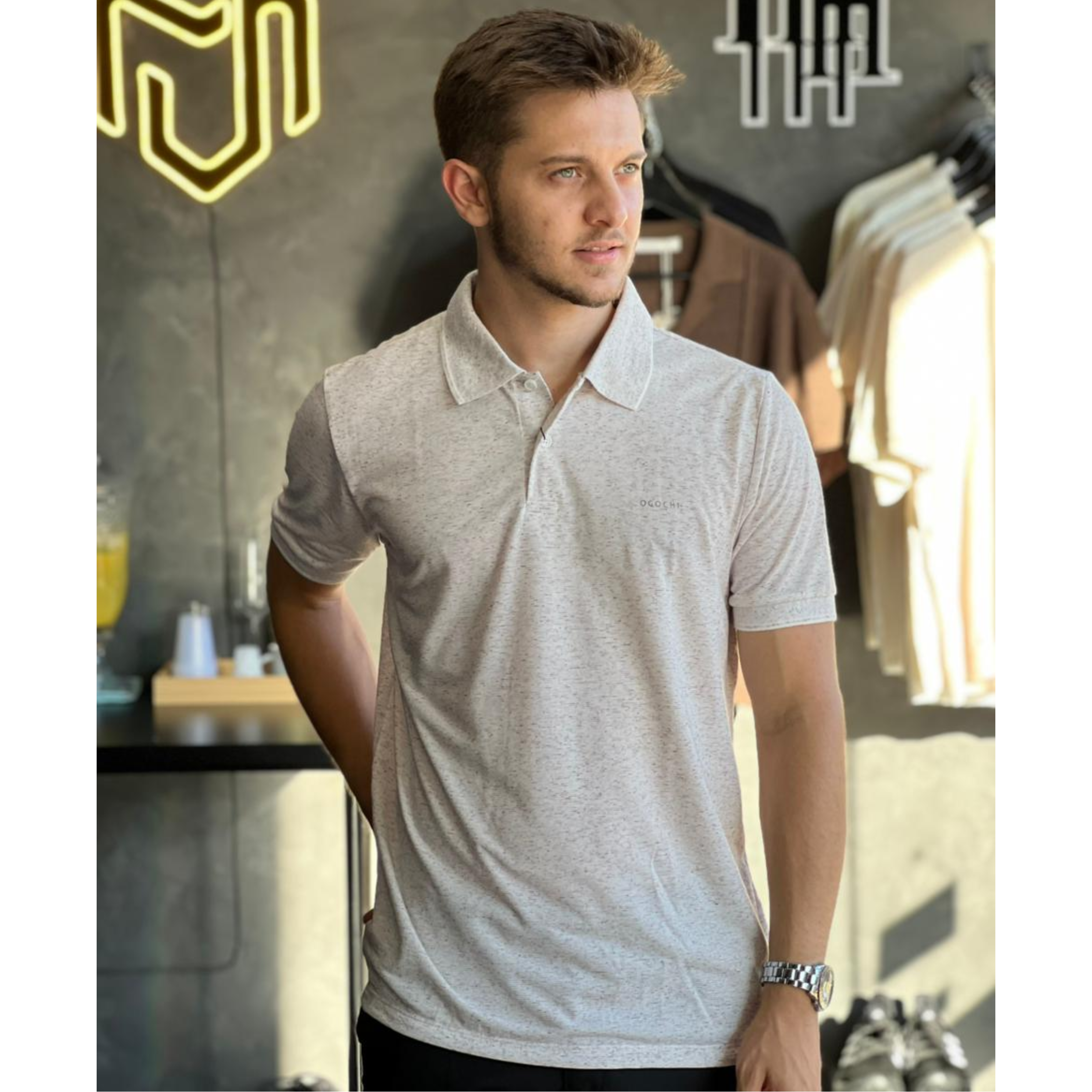 Camisa Polo Branca texturizada - OGOCHI