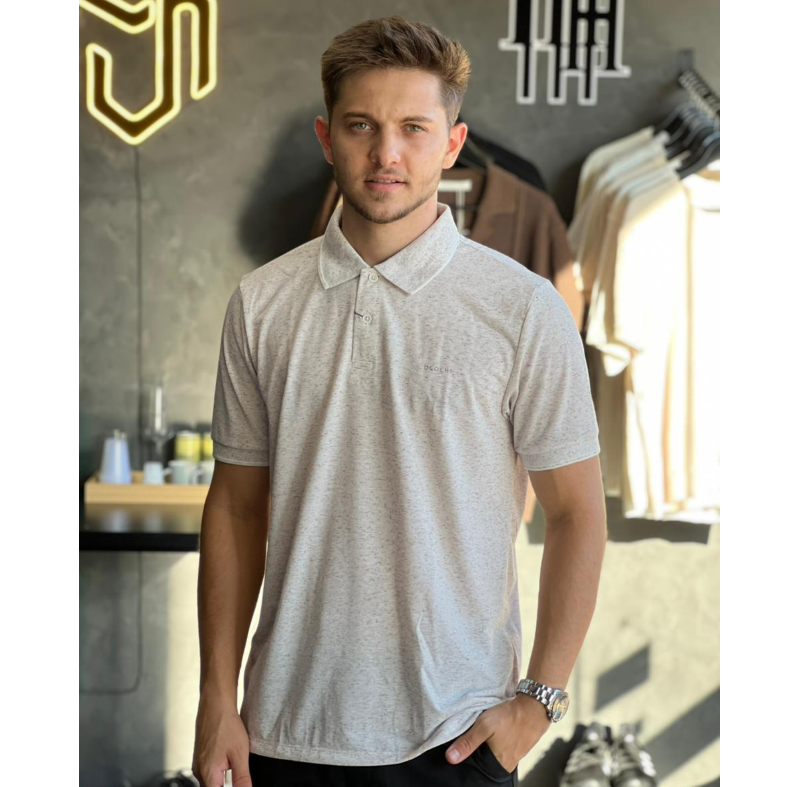 Camisa Polo Branca texturizada - OGOCHI
